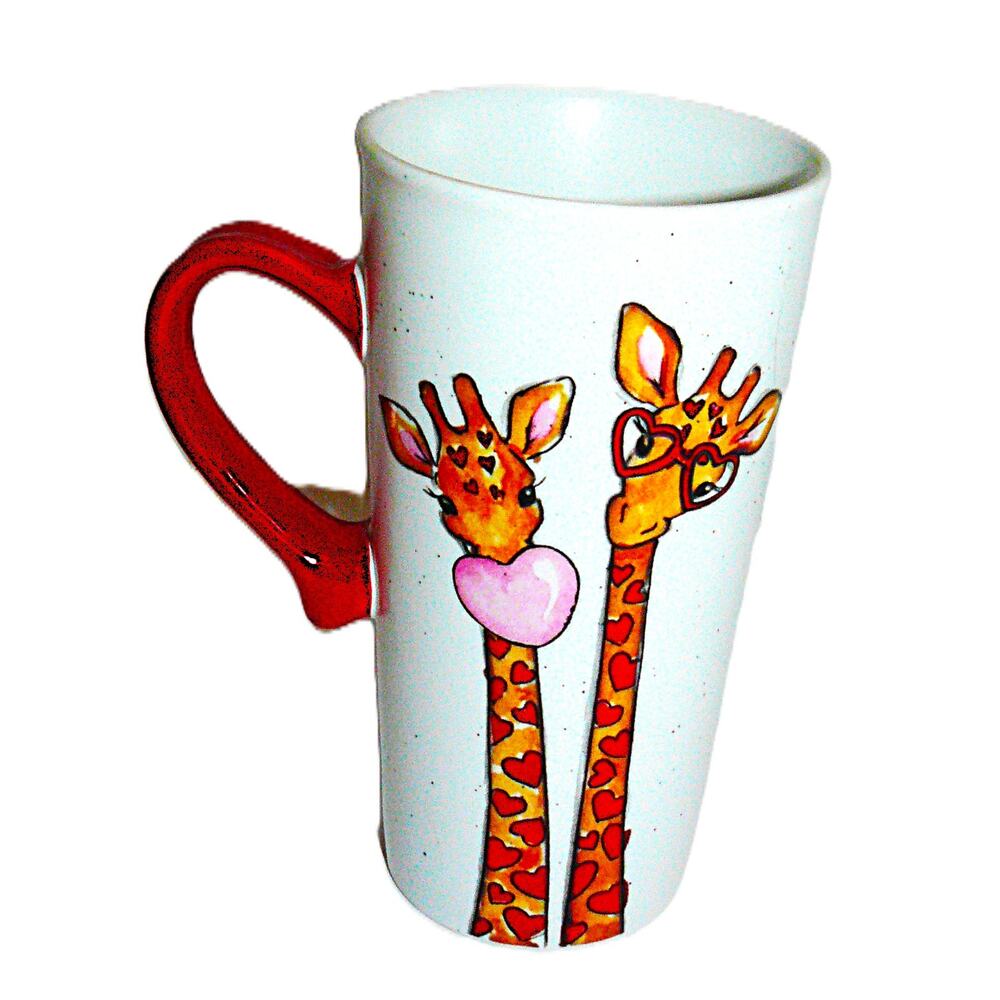 Belle Maison Giraffe Couple Ceramic Coffee Mug With Red Handle